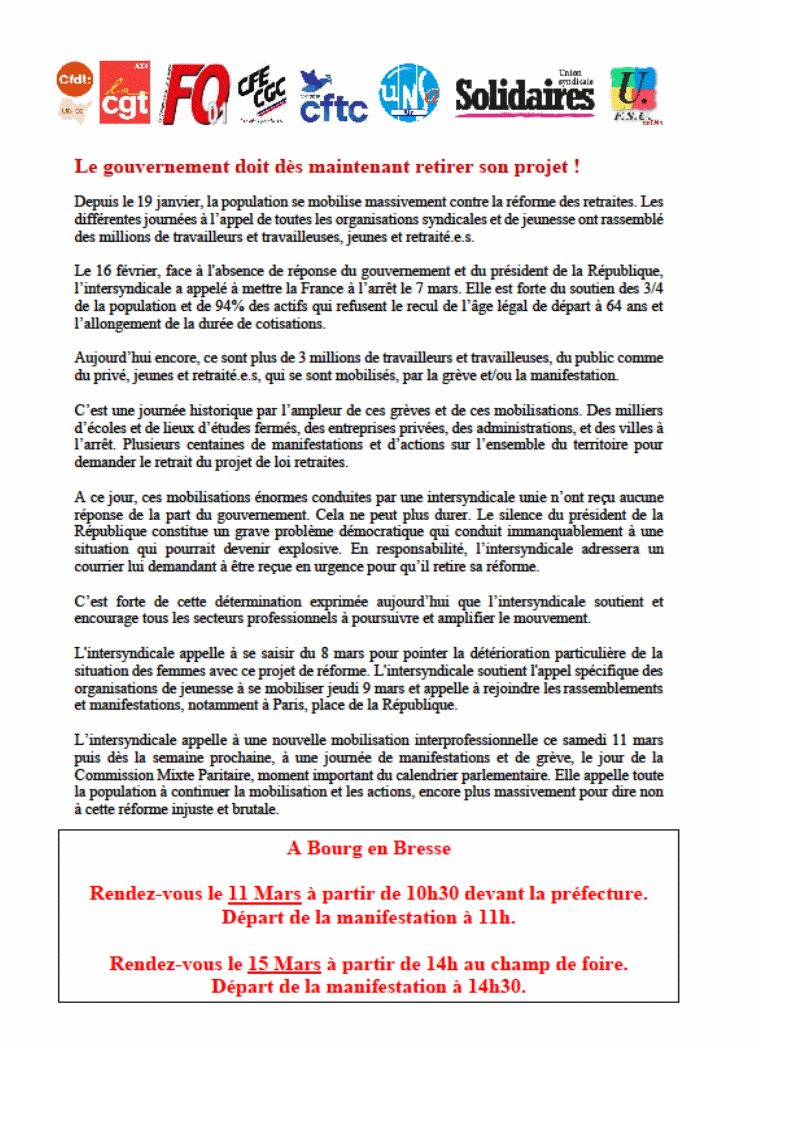 11 et 15 mars