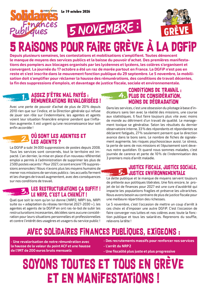 Tract grève 05.11.2026 Solidaires Finances Publiques