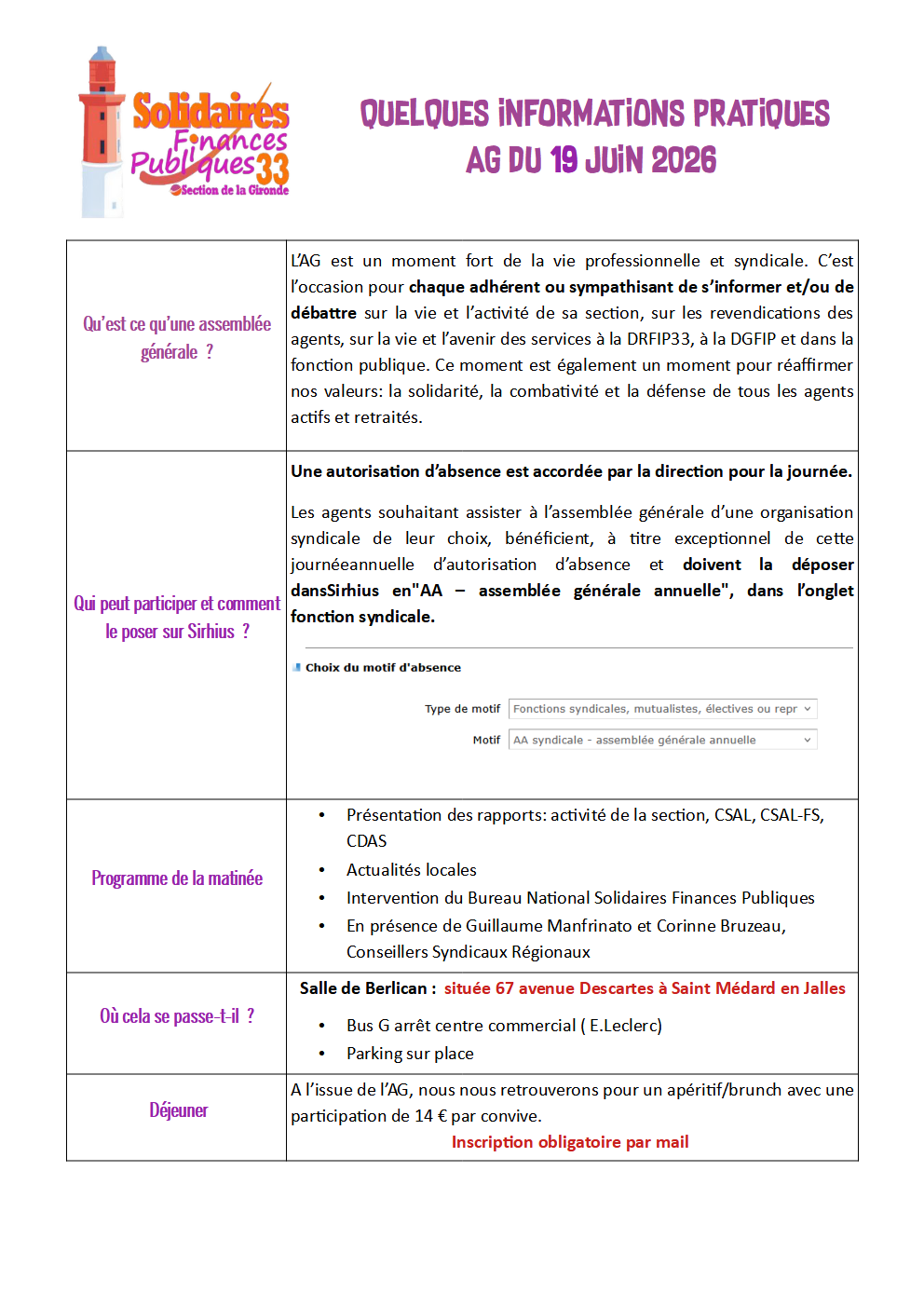 informations Assemblée 2026