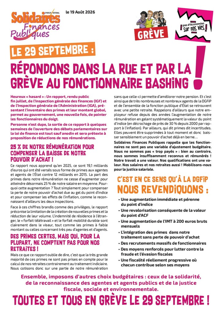 Tract greve 29 sept 2026 fonctionnaire bashing