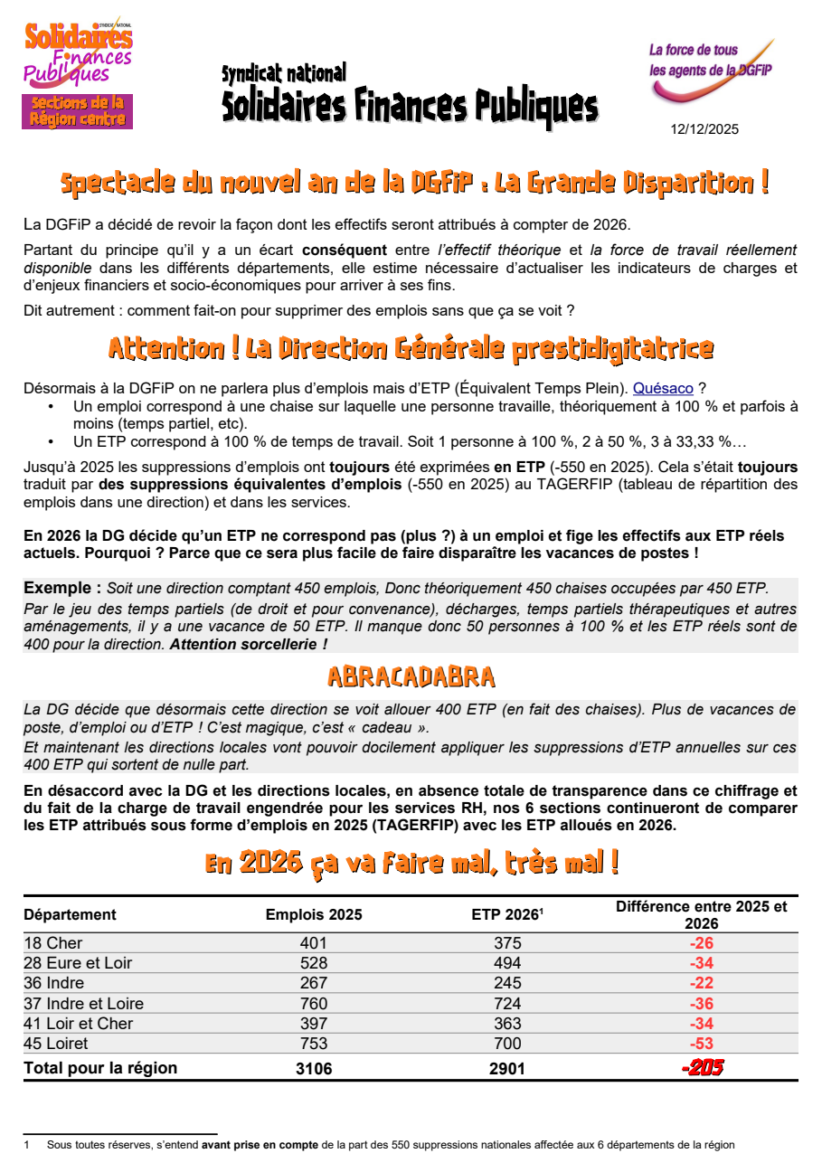 Tract région Centre emplois 2026