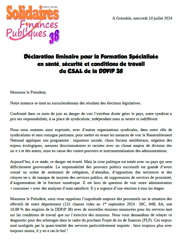 Liminiare SFP 38 FS du CSAL 10 juillet 2024