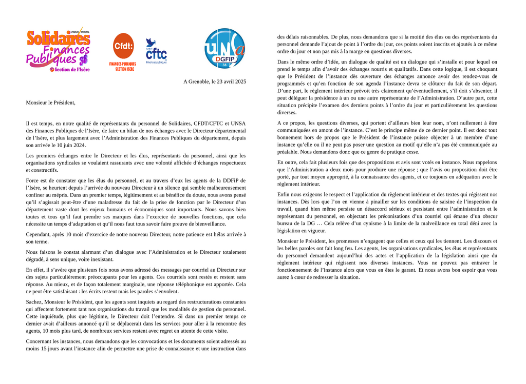 2025 04 23 Liminaire intersyndicale CSAL