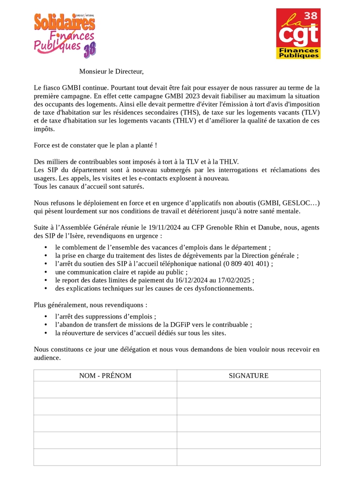 Pétition intersyndicale GMBI 2024