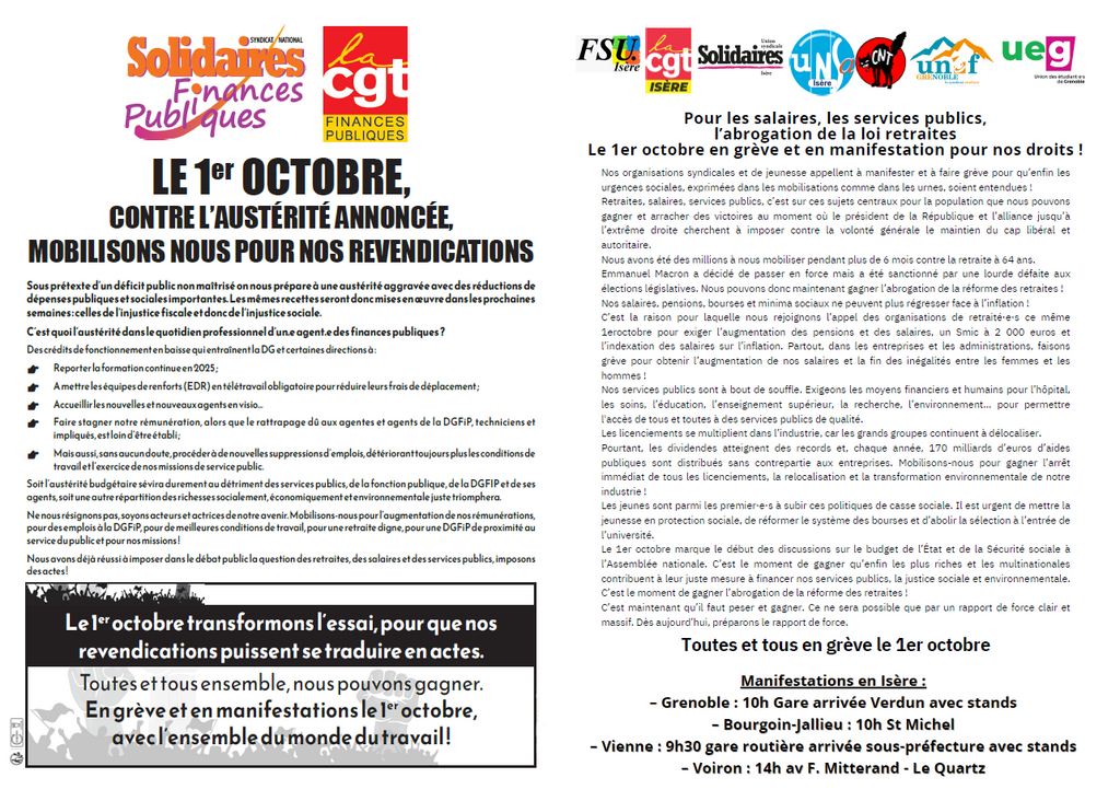 tract grève 1er octobre 2024