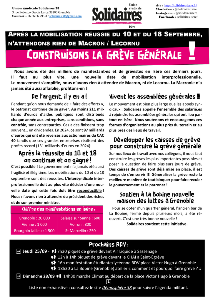 Tract Solidaires 38 Après 18.09.2025