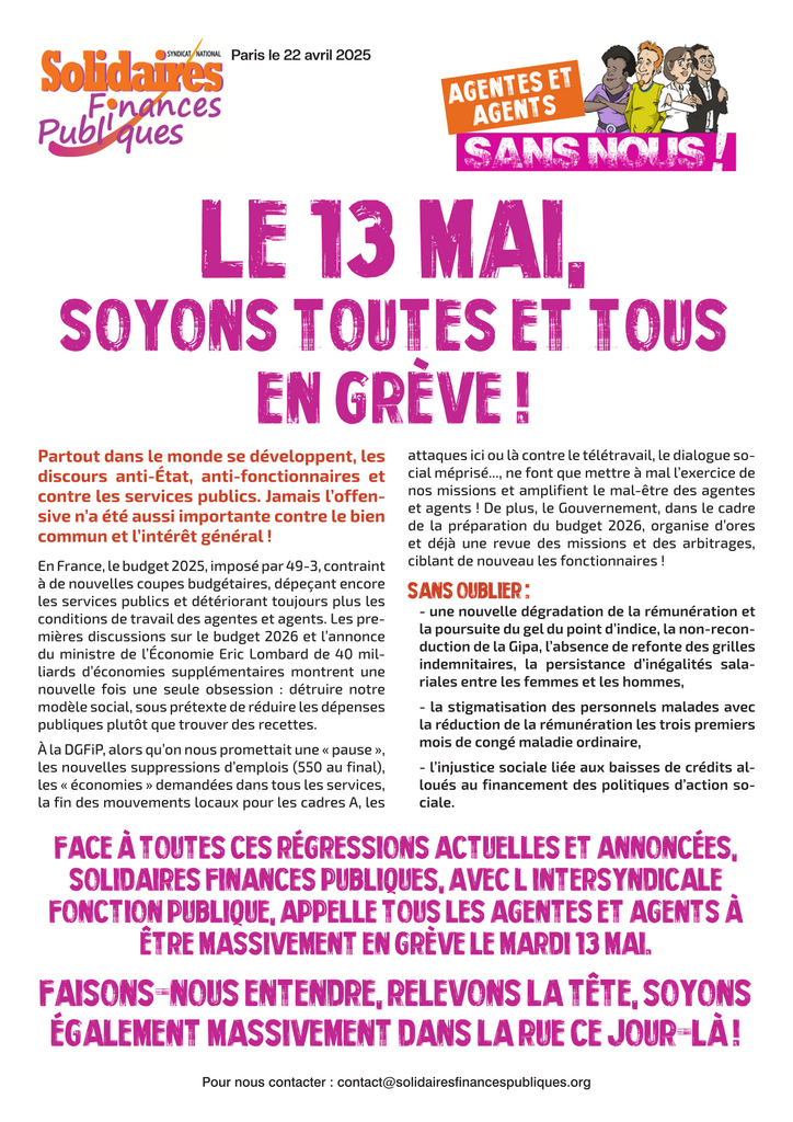 Tract 13 mai Solidaires Finances Publiques