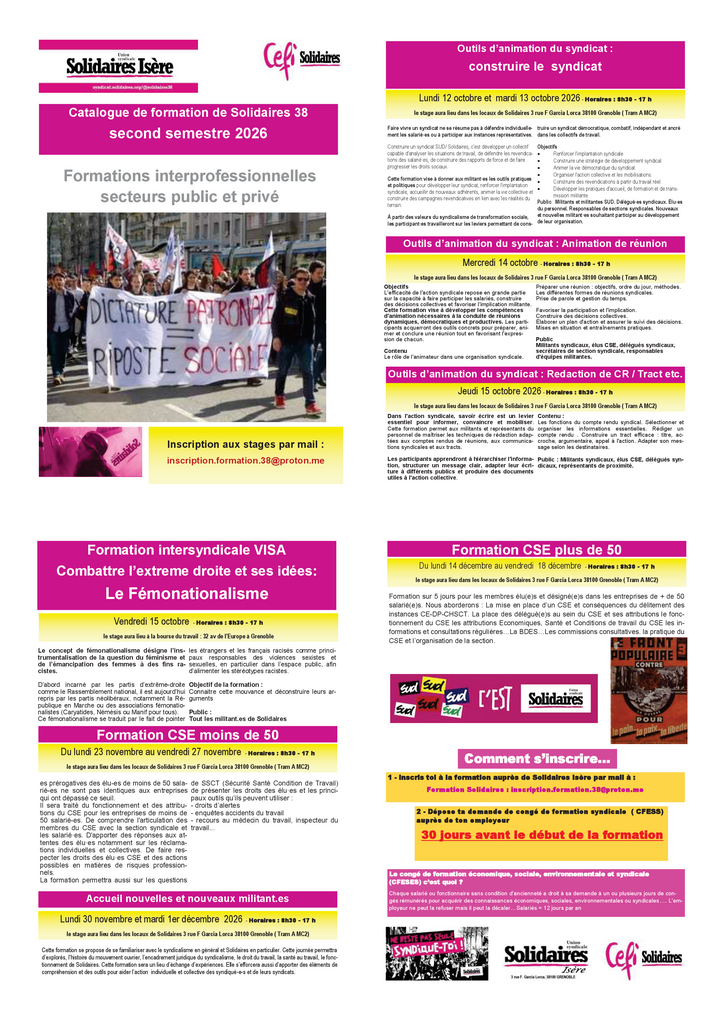 catalogue de formation 2026 second semestre