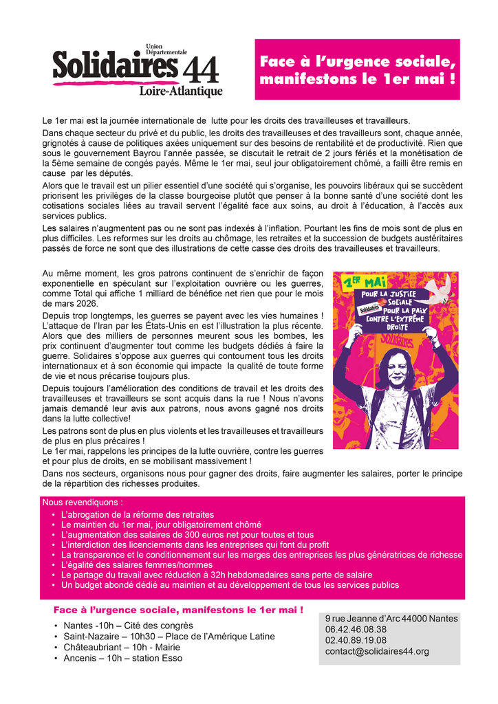1er mai 2026 Solidaires 44