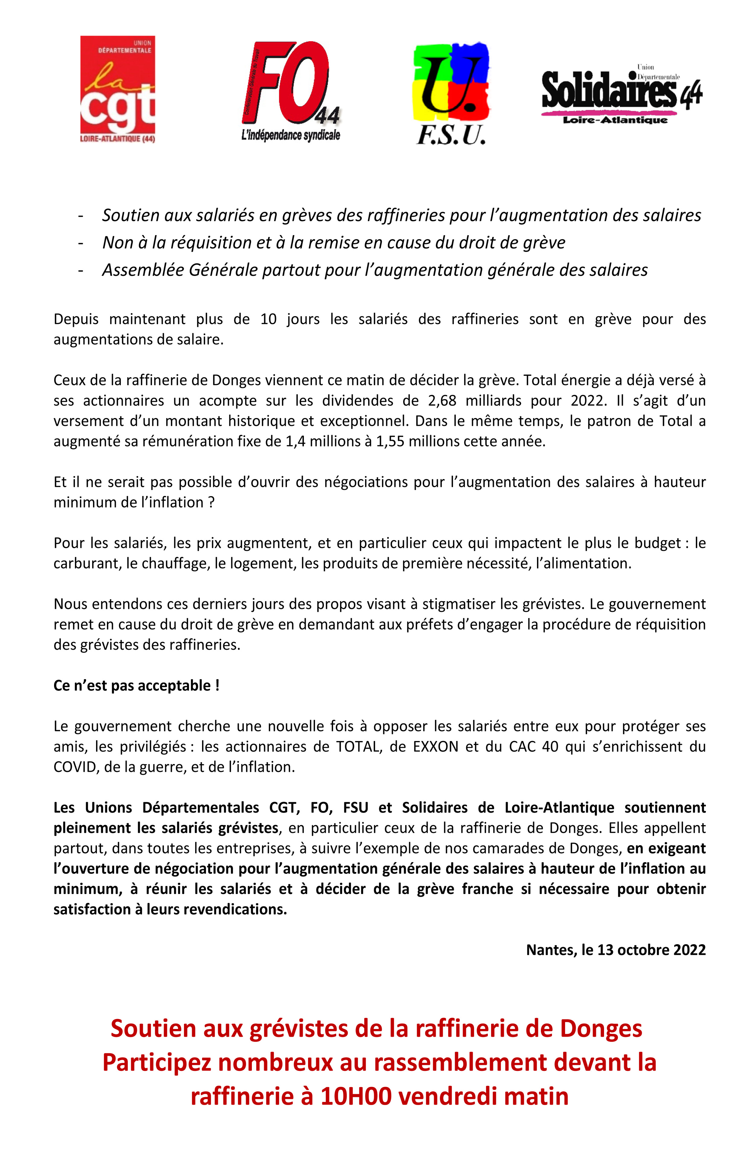 22 10 13 INTERSYND Communiqué Donges