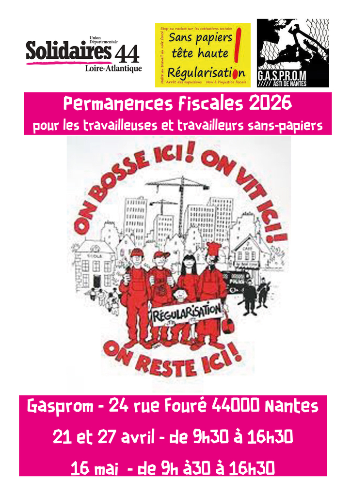 Affiche permanences fiscales sans papiers avril mai 2026