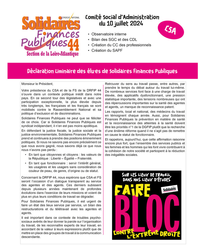 Liminaire CSA 10 juillet 2024
