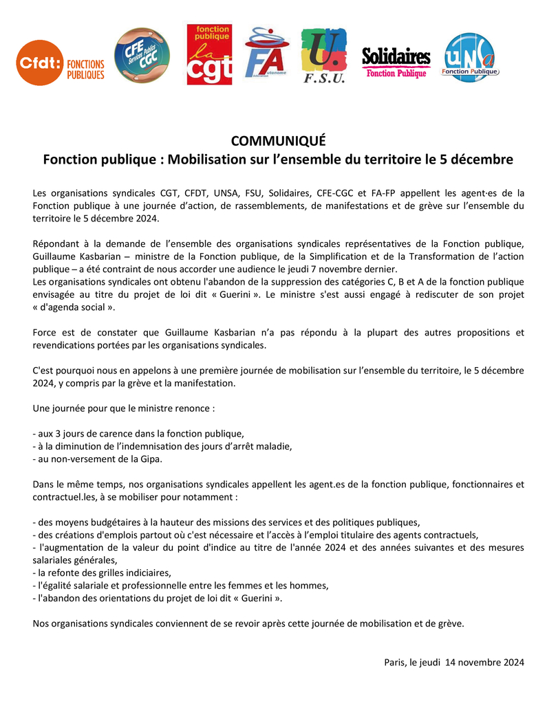 communique intersyndical fp 5 decembre 2024