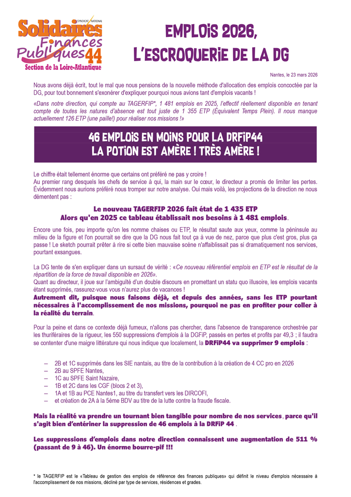 tract emplois 2026 DRFIP 44