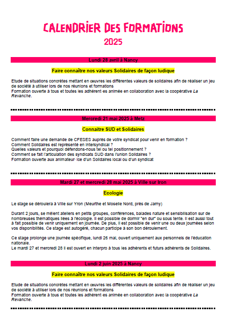 Calendrier formations 1