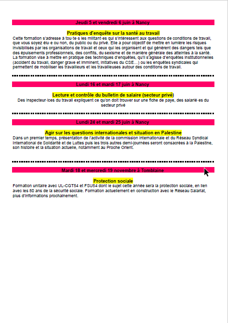 Calendrier formations 2