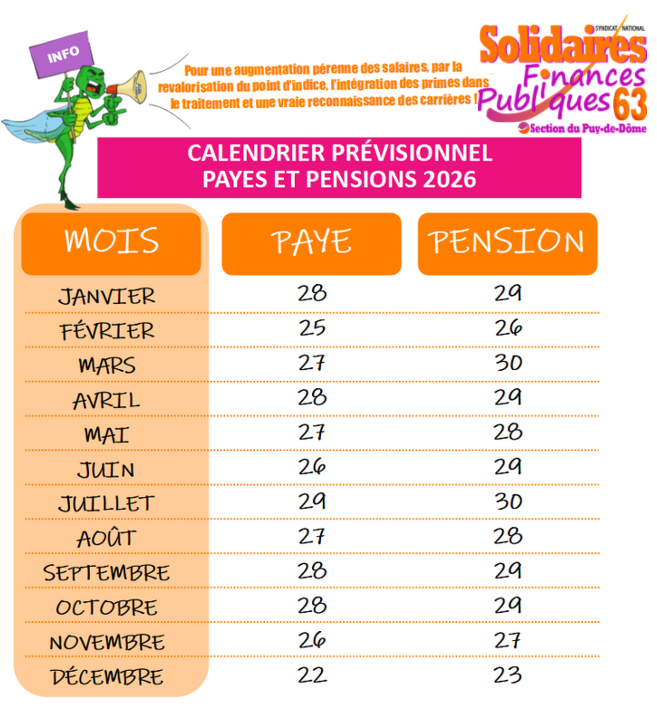 Calendrier paie