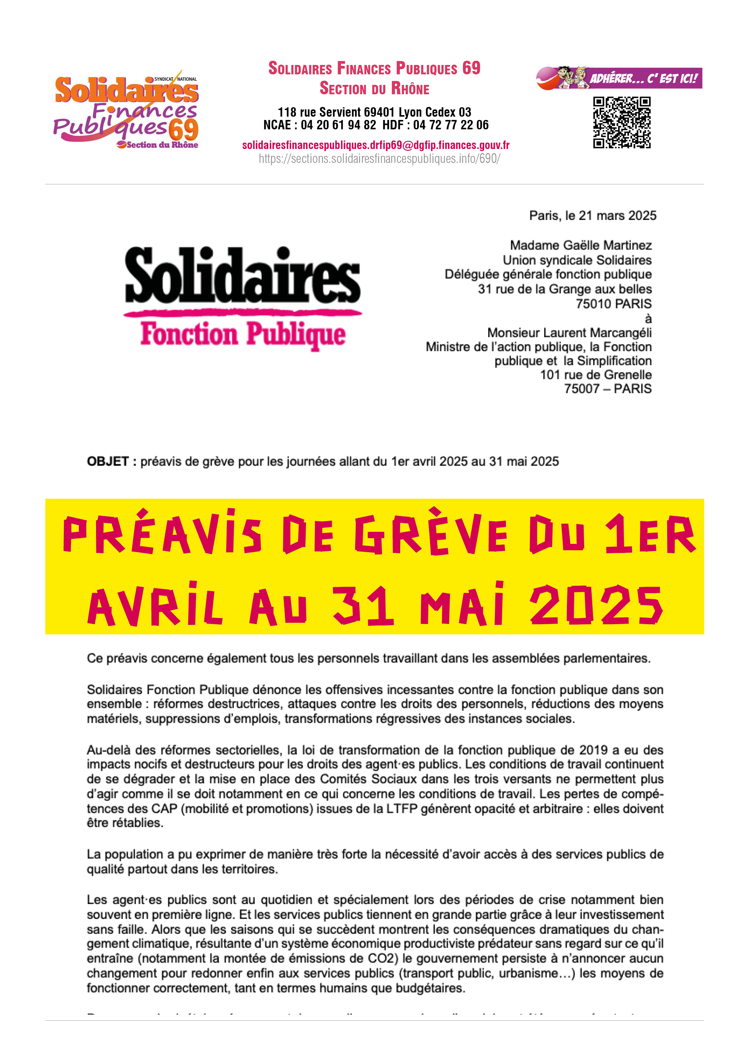 Préavis de grève Solidaires Fonction Publique