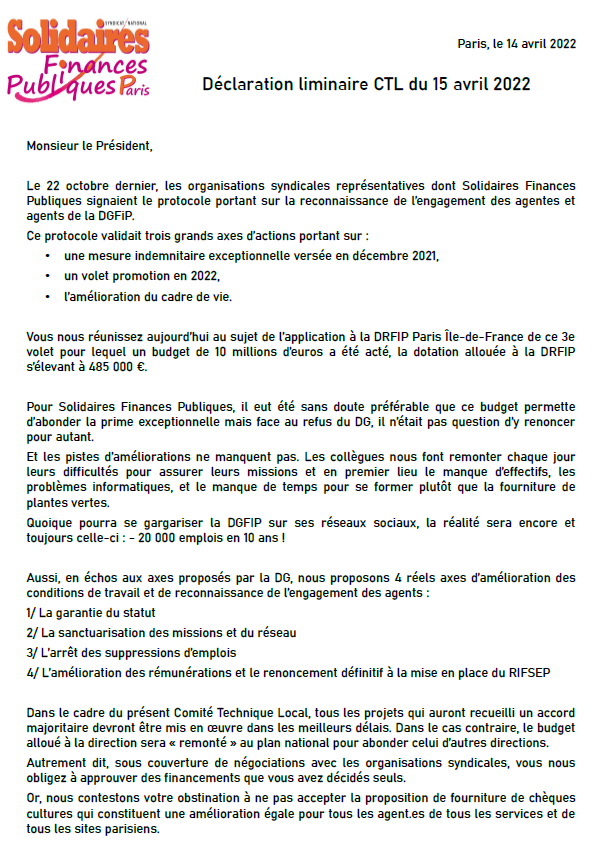 Liminaire CTL du 15 04 2022