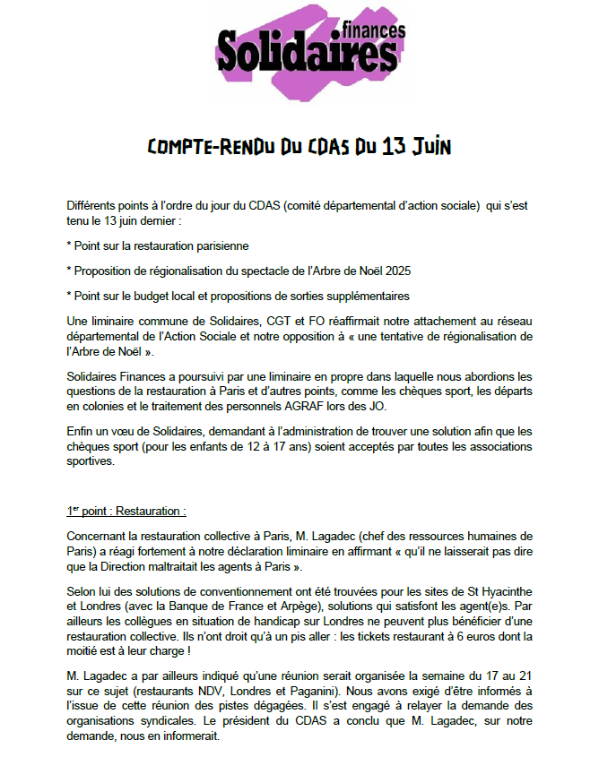 compte rendu du CDAS du 13 juin