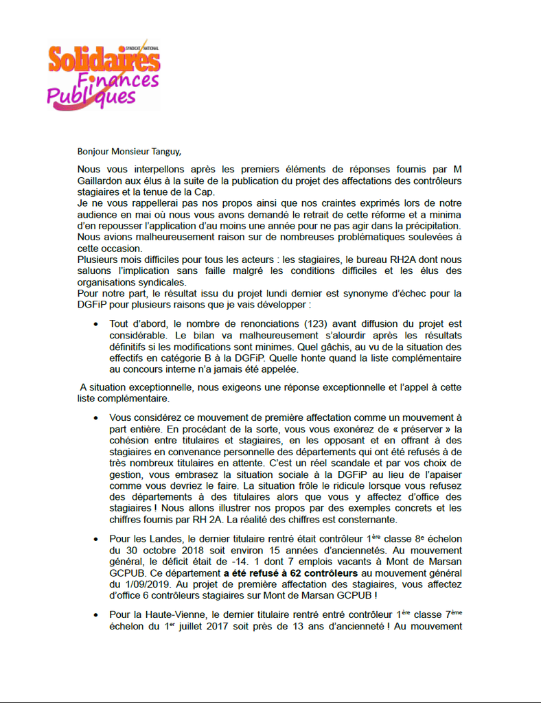 Lettre Stagiaires