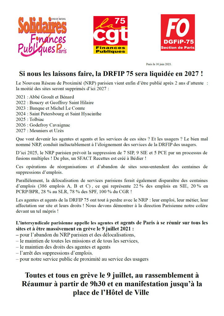 Tract intersyndical 9 juillet