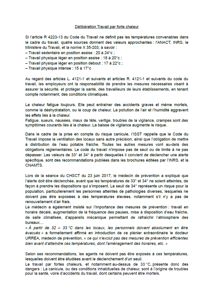 Travail par forte chaleur
