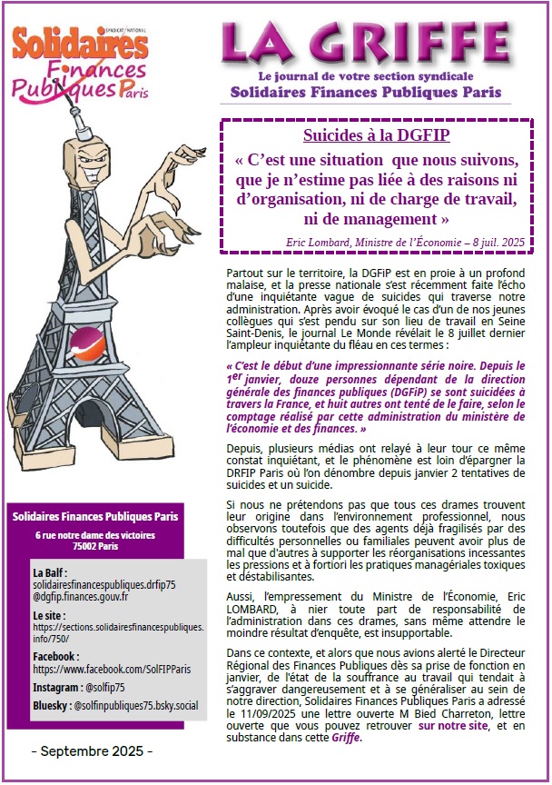 Griffe septembre 2025 Lettre ouverte