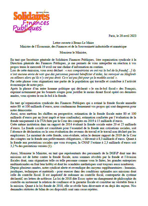 lettre ouverte Le Maire
