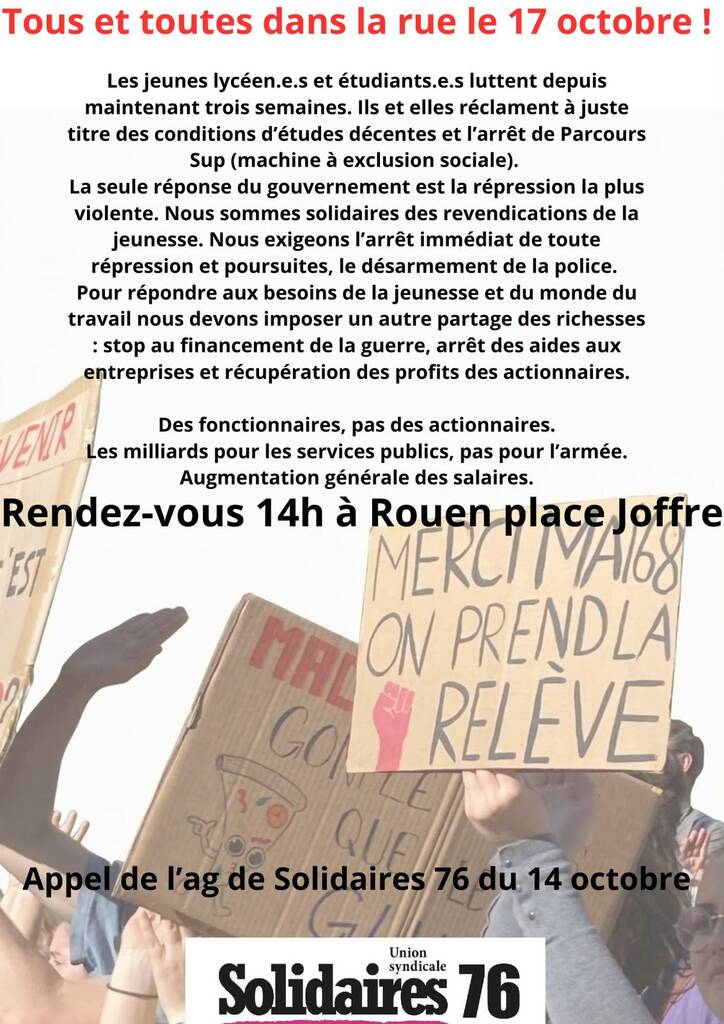 Appel Solidaires 7 au 17 octobre