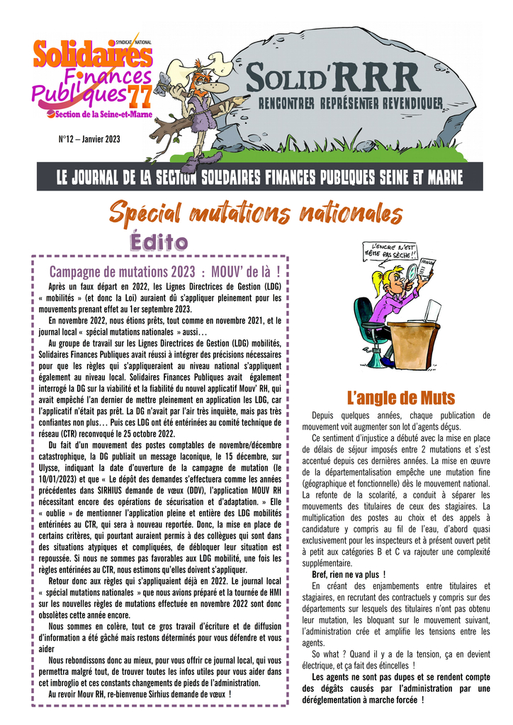 Journal solidRR janvier 2023 Spécial mutations nationales