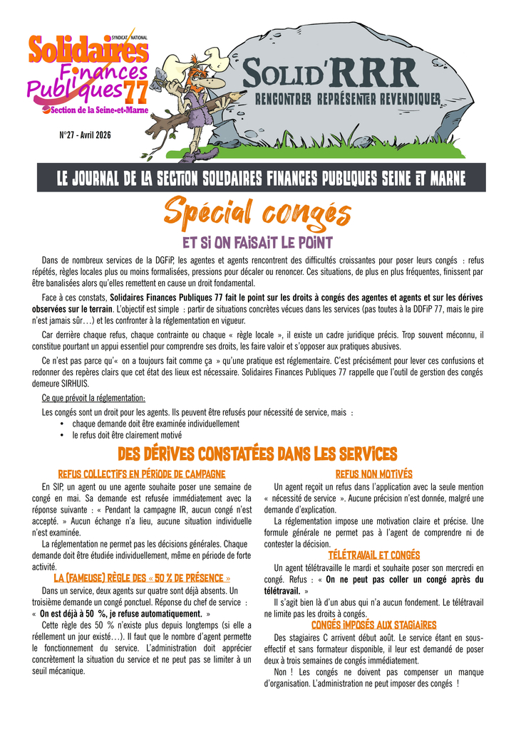 Journal solidRR spécial congés