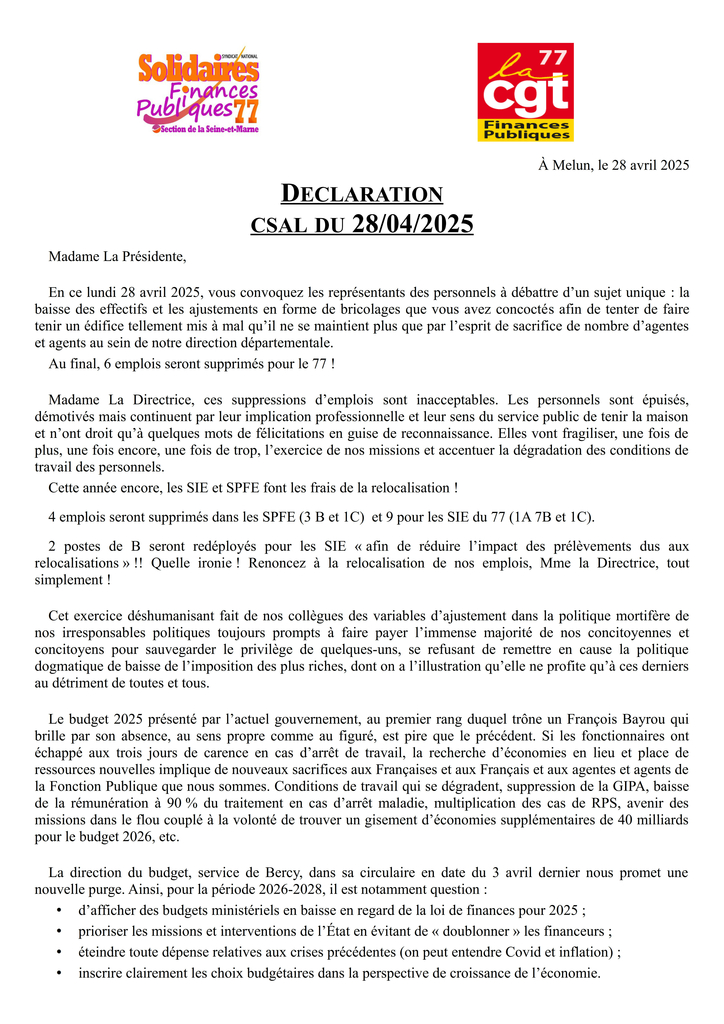 Déclaration de Boycott 2025 04 28