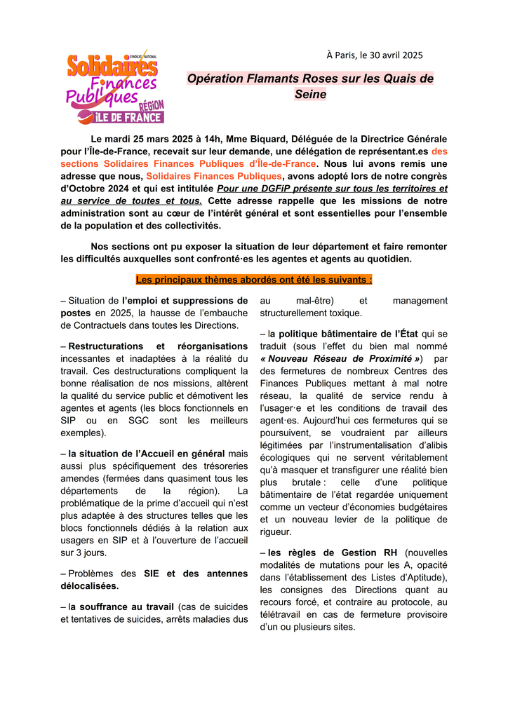 Tract audience Délégation IDF