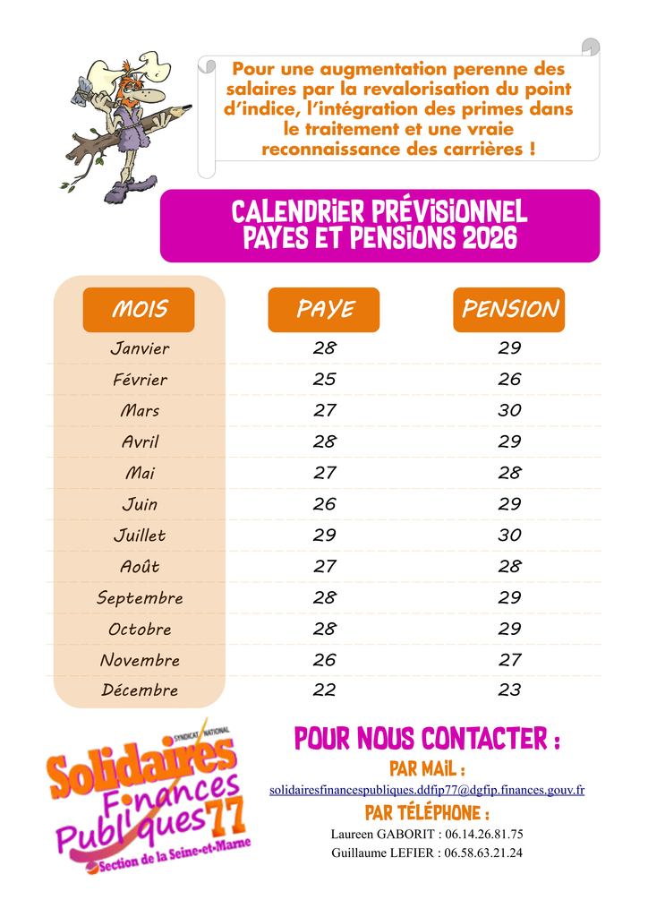 Calendrier paye 2026