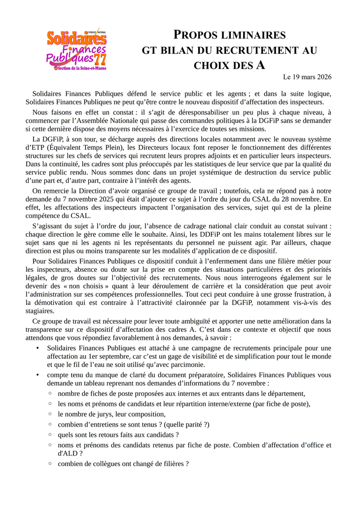 Propos liminaires GT mouvement A