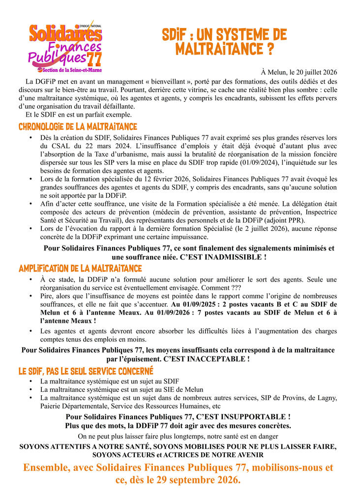 tract SDIF Maltraitance DDFiP 77