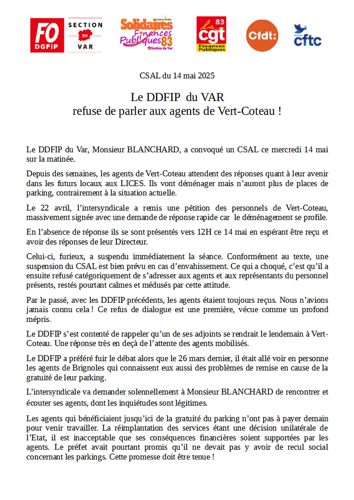 Tract intersyndicale CSAL 14 mai 2025