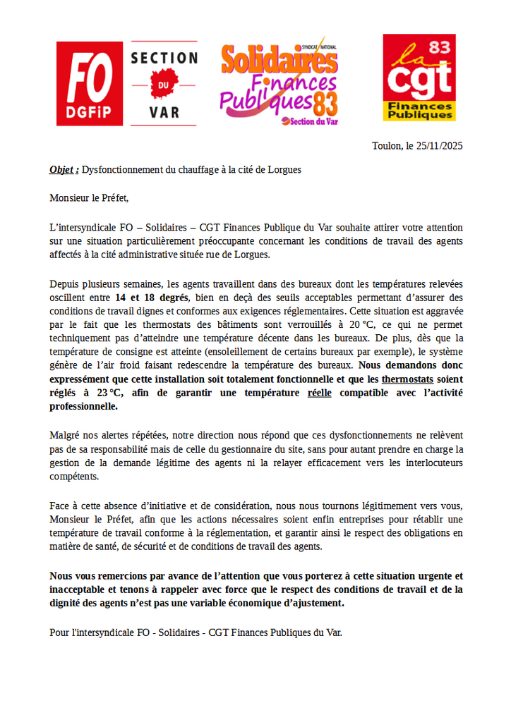 Interpellation dysfonctionnement chauffage cité de Lorgues