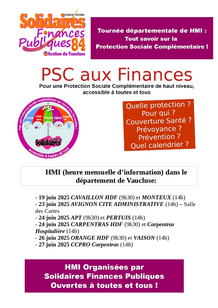 Solidaires Finances Publiques planning HMI PSC juin 2025