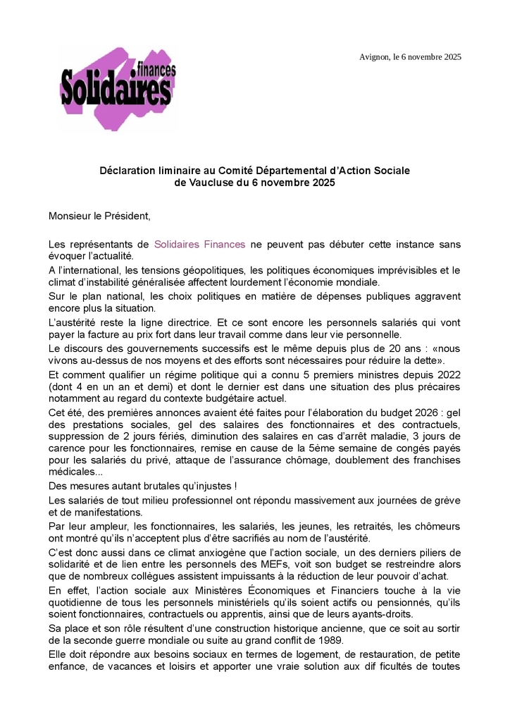 Solidaires Finances liminaire CDAS 06 11 25