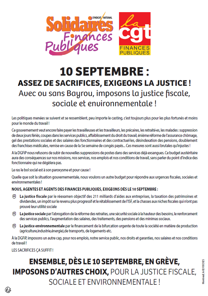 tract Solidaires CGT 10 septembre