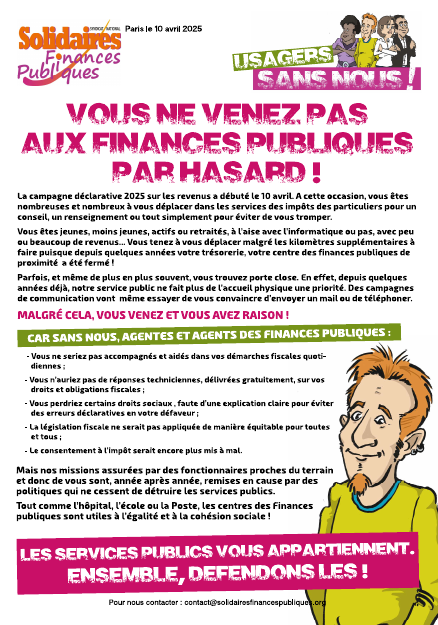 Tract usagers Vous ne venez pas aux Finances Publiques par hasard