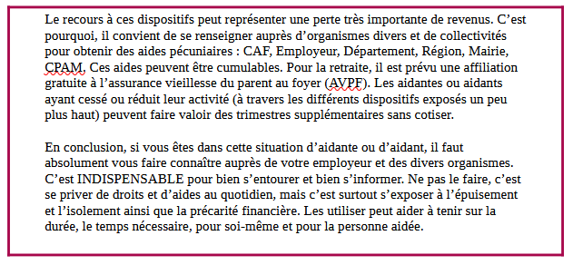 Cadre document aidant