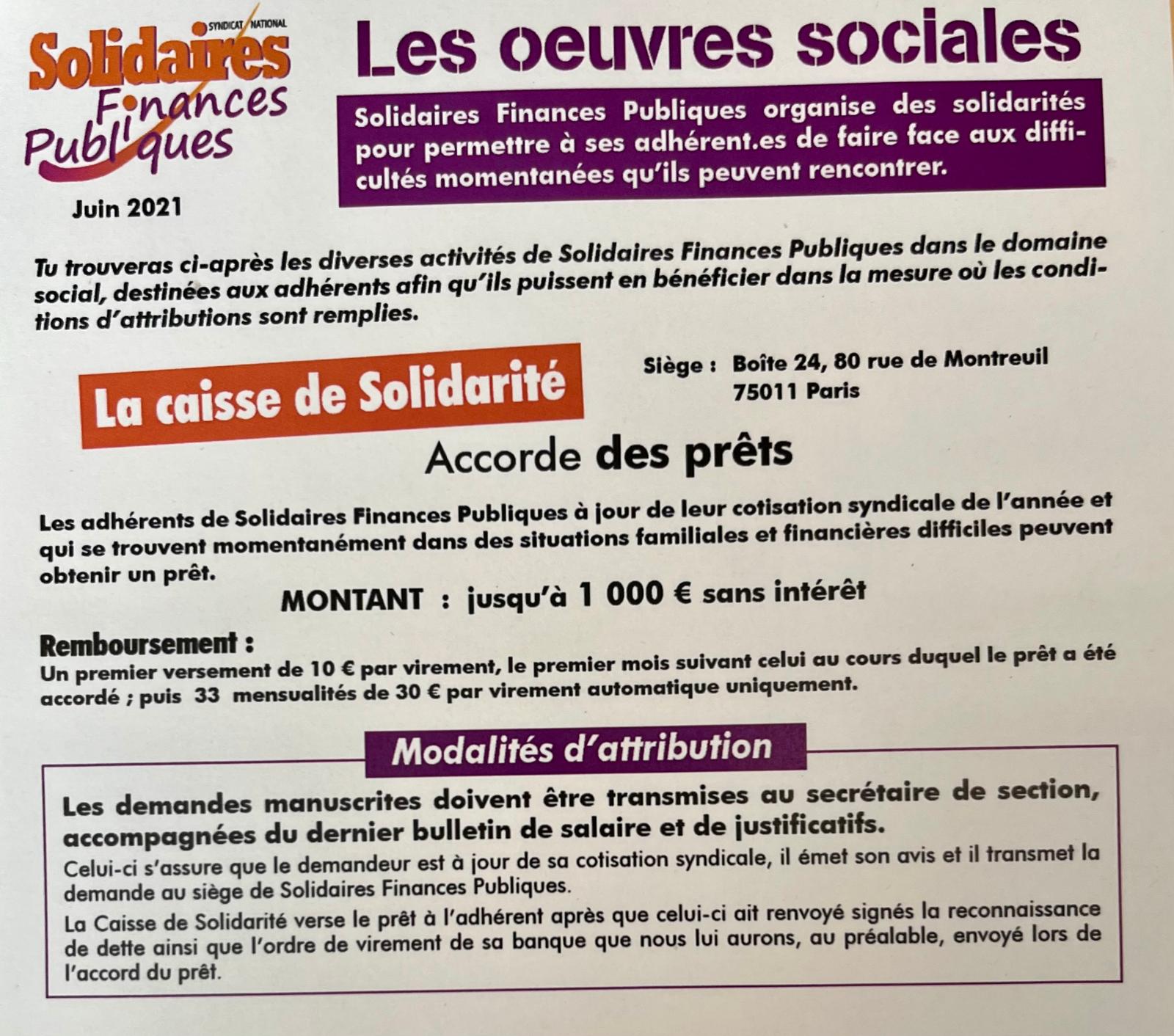 caisse de solidarité