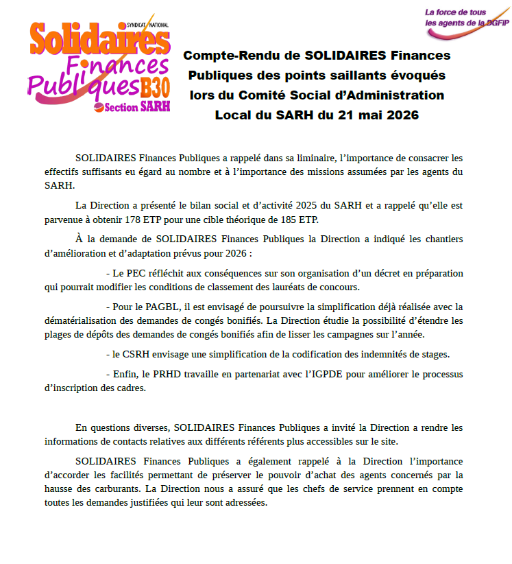 csal SARH 20260521 compte rendu