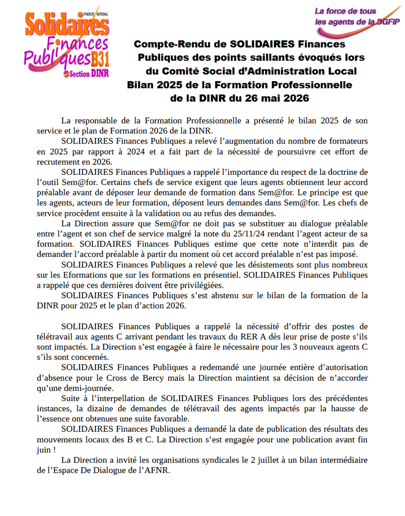 CR CSAL Bilan forpro 26 mai 2026