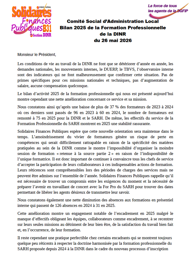 CSAL Bilan 2025 Formation professionnelle du 26 mai 2026