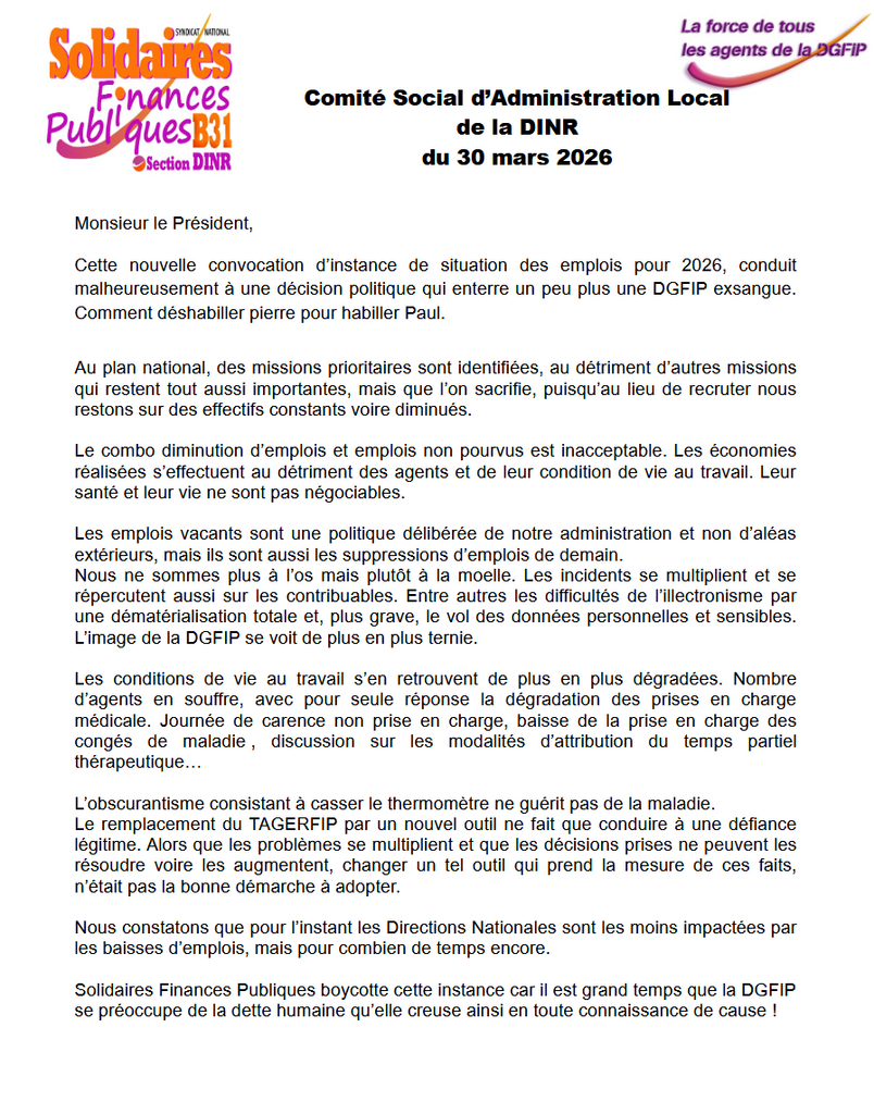 CSA boycott Situation des emplois du 30 mars 2026