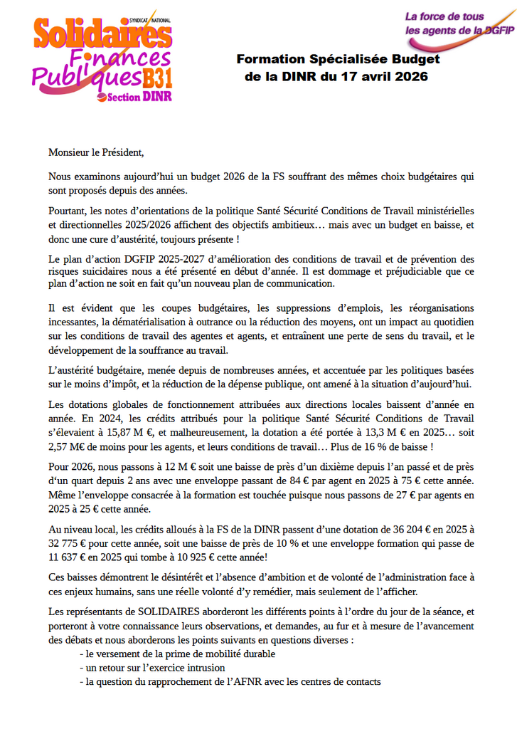 FS Budget du 17 avril 2026